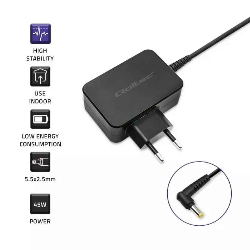 Lādētājs QOLTEC 52407 Toshiba Ultrabook 45W 19V 2.37A strāvas adapteris