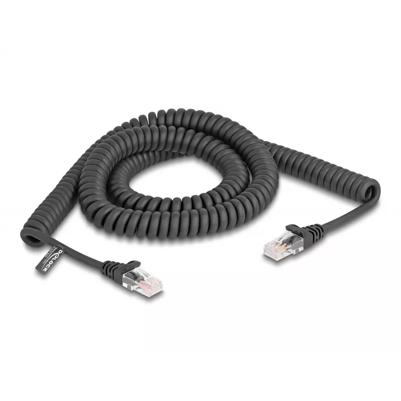DeLOCK RJ45 spirālvada kabelis vīrs pret vīru Cat.5e 3 m melns