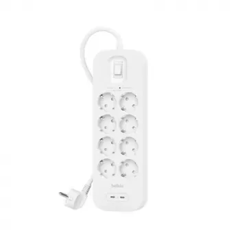 Strāvas sadalītājs Belkin SRB004VF2M-V2 — 8 rozetes, 2 USB-C porti, pārsprieguma aizsargs