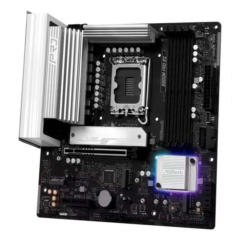 Mātesplate ASROCK B860M Pro RS — Intel B860, LGA 1851, micro ATX, DDR5, 4× DIMM, 2.5Gb LAN, 1×PCIe5 x16