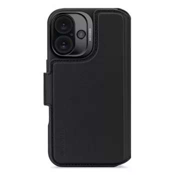 Ādas maciņš iPhone 16, melns