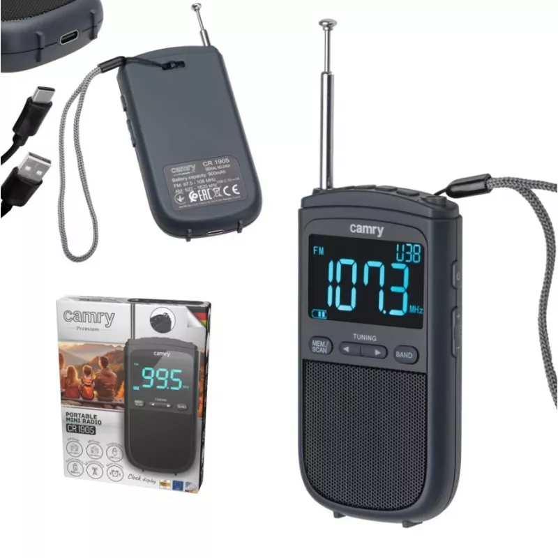 Camry | Pārnēsājams mini radio | CR 1905 | Modinātāja funkcija | Melns