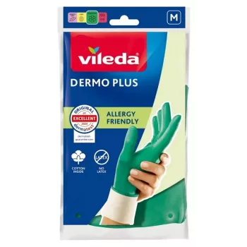 Vileda Dermo Plus ‘M’ cimdi zaļi, kokvilna, nitrils