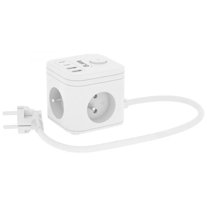 Strāvas sadalītājs Kerg SMART ar 3 ligzdām un 4 USB pieslēgvietām (USB-A + USB-C), 1,5 m kabelis, 16A/250V