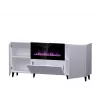 Kumode ar elektrisko kamīnu Cama Meble PAFOS, 180x42x82 cm, balts matēts, 1400–1600 W, bez rokturiem, 3 durvis, 2 plaukti