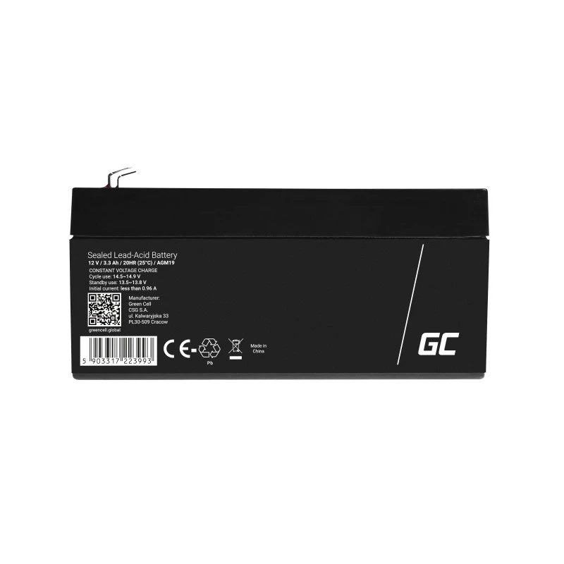 zaļa Cell AGM19 UPS akumulators, noslēgts svina-skābes, 12 V, 3,3 Ah