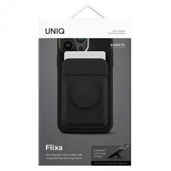 Magnētiskais karšu maks UniQ Flixa — MagSafe saderīgs, melns (spīdīgi melns)