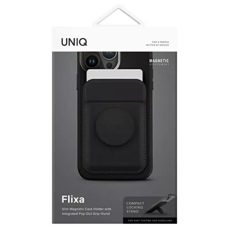 Magnētiskais karšu maks UniQ Flixa — MagSafe saderīgs, melns (spīdīgi melns)