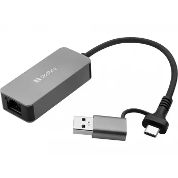 USB-C/A adapteris SANDBERG 136-68 ar 2,5 GbE RJ45 Ethernet portu