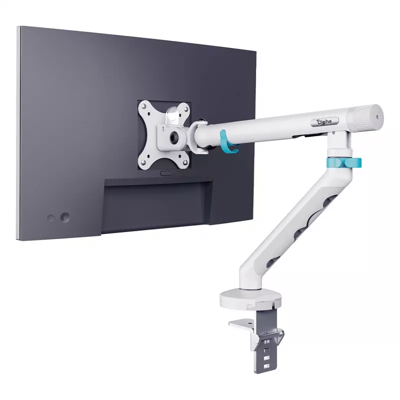 Monitoru kronšteins DIGITUS Single design ekrāniem līdz 35 collām, skava, 10 kg, VESA 75x75–100x100, slīpums -45–90°