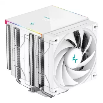 Gaisa dzesētājs DeepCool AK620 Digital SE balta — divi 120 mm ventilatori, 6 siltuma caurules, PWM, LGA 1700 atbalsts, iebūvēts displejs