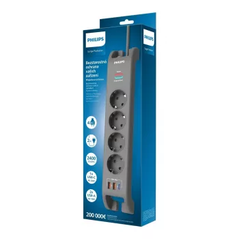 Strāvas slēdzis ar pārsprieguma aizsardzību Philips 4 ligzdas 2 m kabelis 3×US