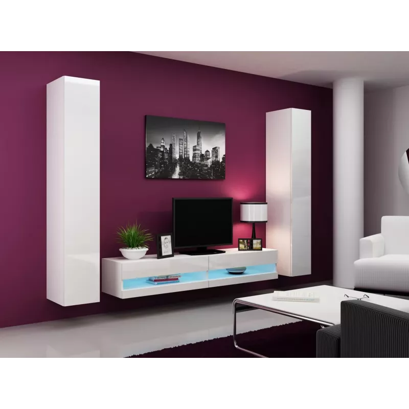 TV statīvs cama meble VIGO NEW 30/180/40, balta spīdīga virsma, skaidu plātne, 1800×400×300 mm