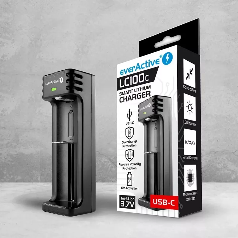 Akumulatora lādētājs everActive LC100C USB-C Li‑Ion elementiem, USB-C ieeja, modelis LC100C