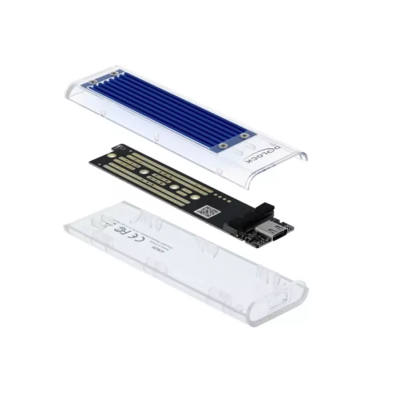 SSD korpuss DeLOCK 42620 ārējais korpuss M.2 NVME PCIe SSD ar USB Type-C ligzdu, caurspīdīgs