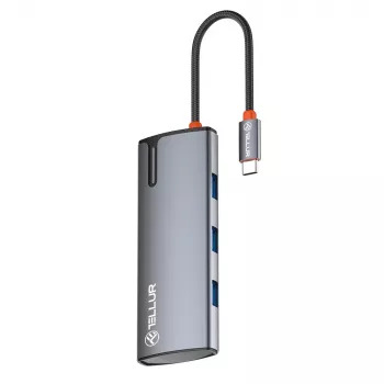 USB-C centrmezgls Tellur TLL321061 ar PD 3.0 100W, HDMI izeju un 3× USB 3.0 portiem