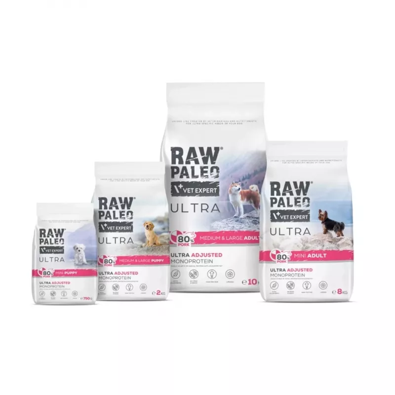 RAW PALEO Ultra Pork Medium & Large Puppy - sausā suņu barība - 10kg