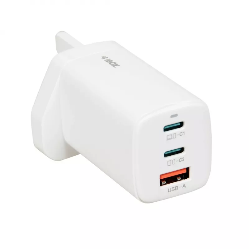 iBOX C-65 Balts, GaN 65W universāls lādētājs ar UK kontaktdakšu