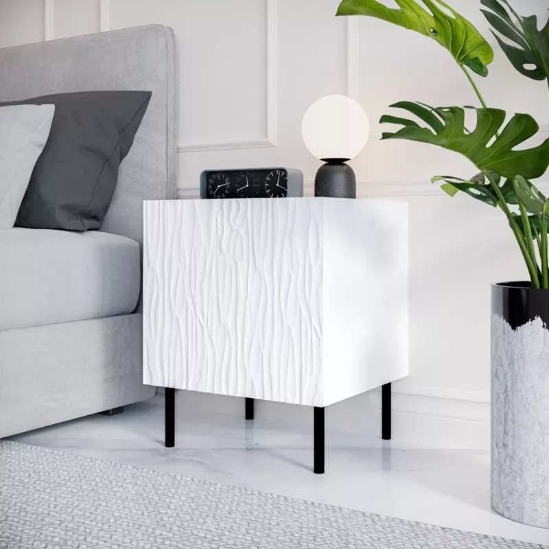 Naktsgaldiņš Cama Meble JUNGLE 53,5×40,5×44 cm balts matēts, MDF un skaidu plātne, melnas kājas, komplektā 2