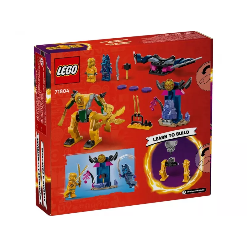 LEGO NINJAGO Arina kaujas meha darbības figūra, nindzju rotaļlieta 4+ gadus veciem zēniem, meitenēm un bērniem, Dragons Rising komplekts ar Arina minifigūru un mini Katu