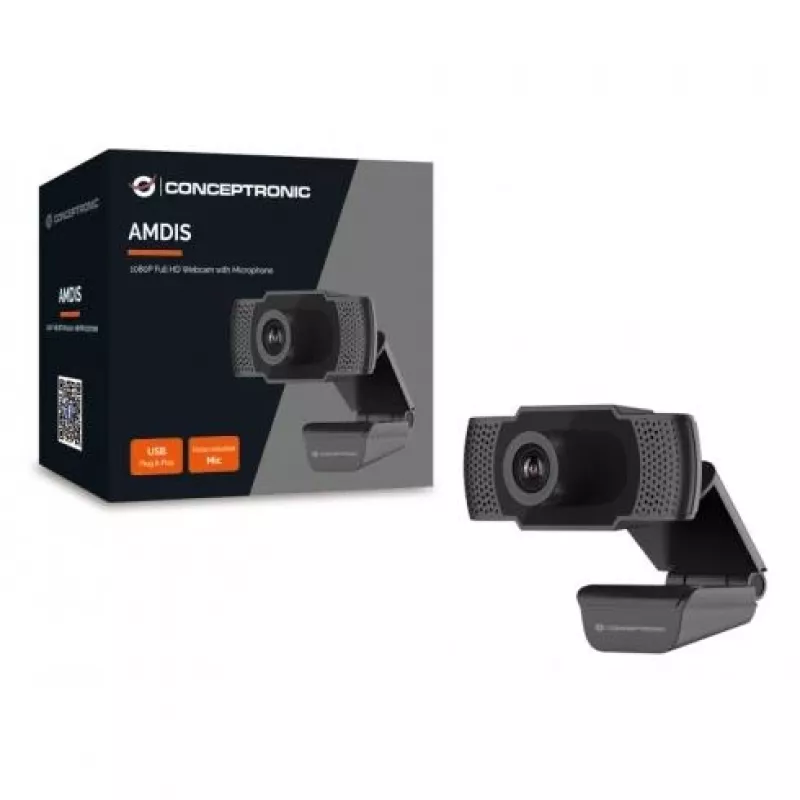 Conceptronic AMDIS 1080P Full HD tīmekļa kamera ar mikrofonu, 2 MP, 1920 x 1080 pikseļi, Full HD, 30 kadri/s, H.264, M-JPEG, YUV, 90°