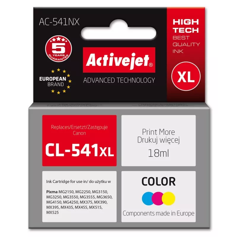 Activejet AC-541NX tinte Canon printerim (aizstāj Canon CL-541XL) Supreme, 18 ml, ciāna, dzeltena, fuksīna