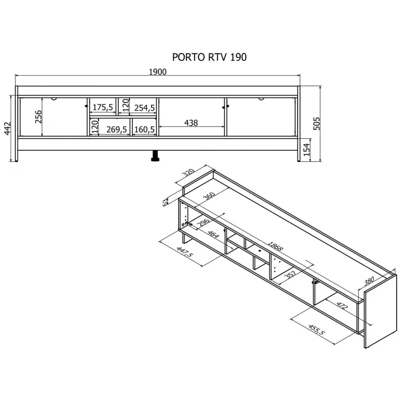 Cama RTV PORTO 3D Skapis 190x38x50 ozols/melns