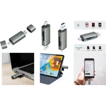 LogiLink CR0043 USB 3.2 Gen 1 SD/microSD karšu lasītājs, USB-A un USB-C, alumīnijs