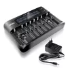 Baterijas lādētājs everActive UC-800 AC 12V 3A — LiFePO4/LiPo/NiMH, atbalsta AA/AAA/9V, līdz 10 baterijām, 12 V ieeja, iebūvēts displejs, melns