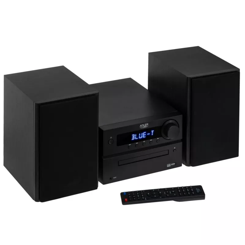 Mini Hi‑Fi stereo sistēma Adler AD 1917 — Bluetooth V5.3, CD/USB/MP3, 2×25W RMS, FM uztvērējs, 4 joslu EQ, AUX, melna