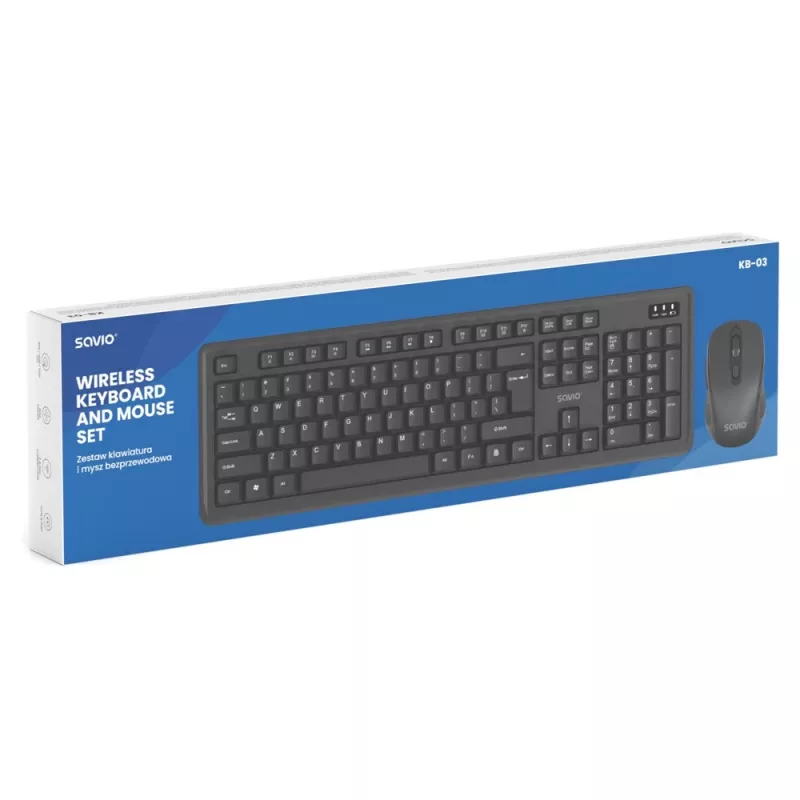Savio KB-03 tastatūra ar peli, mājām/birojam, USB, QWERTY, US English, melna