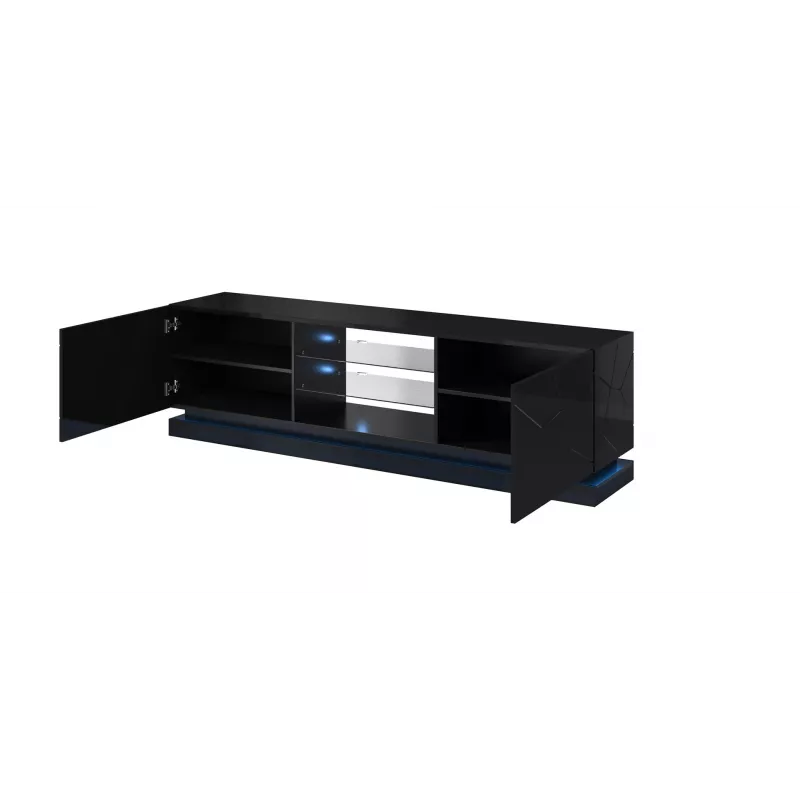 Cama TV skapis QIU 200 MDF melns glancēts/melns glancēts