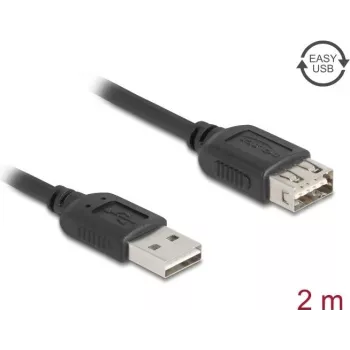 USB A uz USB A kabelis DELOCK 81513 — USB 2.0, 2 m, melns, ar zelta pārklājumu kontaktiem