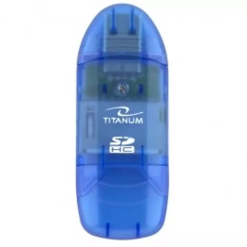 Karšu lasītājs Titanum TA101B USB 2.0, zils — atbalsta MicroSD, SD/SDHC, MMC, MS formātus, 480 Mbit/s
