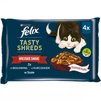 FELIX Tasty Shreds ar liellopu un vistu - 4x 80g