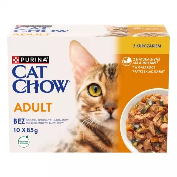 Mitrā kaķu barība Purina Nestlé Adult 1+ 10×85 g — vista, 11,5% olbaltumvielas, 82% mitrums