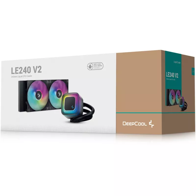 All-in-one šķidruma dzesētājs DeepCool LE240 V2 240mm, 2x120mm ventilatori, hidrauliskais gultnis, AM5 atbalsts, 41 cm caurules, Melns