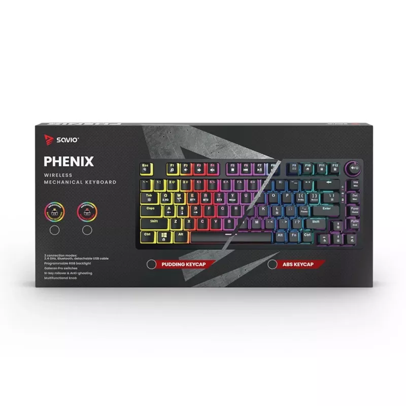 Gaming tastatūra Savio SAVGK-PHENIX RED PUDDING Mechanical RGB Wireless