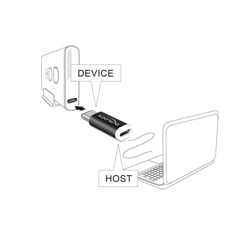 Delock - USB adapteris - 24 kontaktu USB-C (vīr.) uz Micro-USB B tipa (siev.) - USB 3.1 - melns (65678)