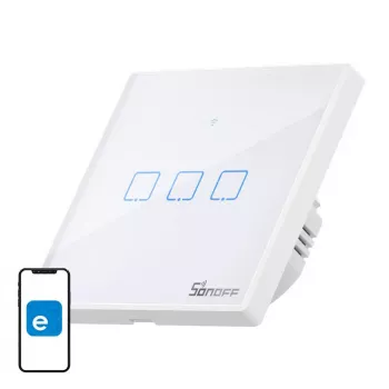 Sienas viedais gaismas slēdzis Sonoff T2 EU TX 3 kanālu Wi‑Fi + RF 433 vadība
