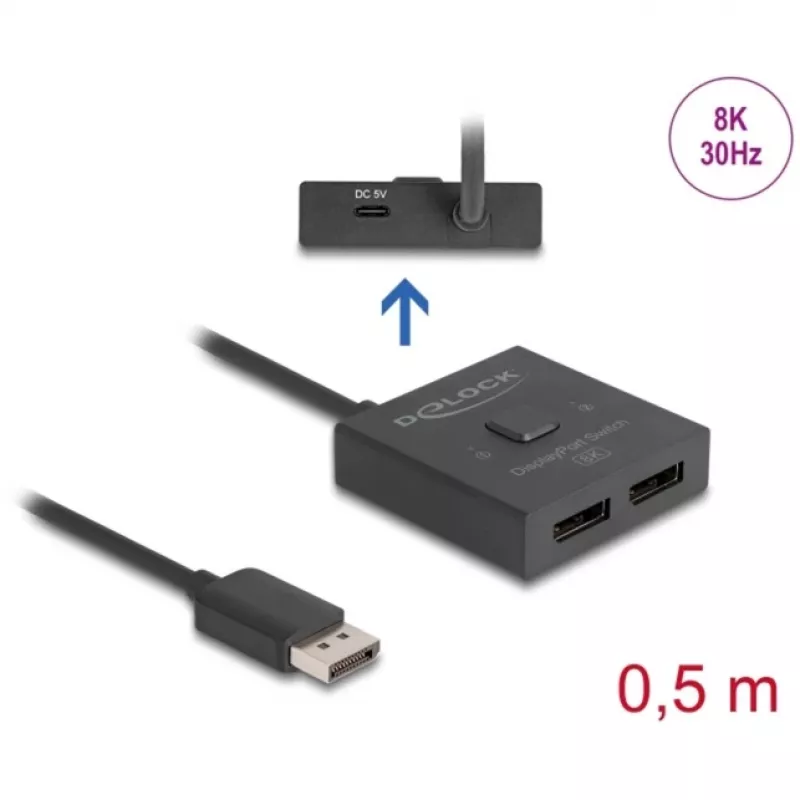 Delock - video sadalītājs/slēdzis - 8K, divvirzienu - 2 x DisplayPort - darbvirsmas (18906)