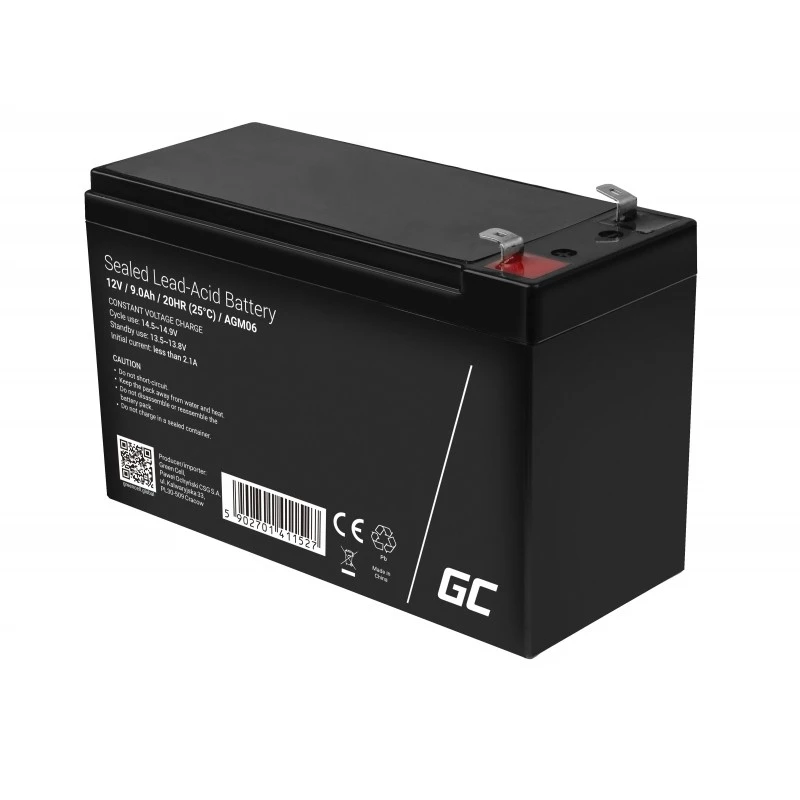 UPS akumulators zaļa Cell AGM06 — 12 V 9 Ah hermētisks svina-skābes (VRLA) 95 × 151 × 65 mm, 2,3 kg