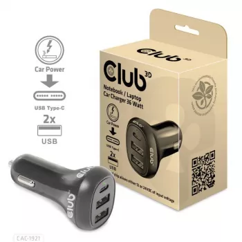 CLUB3D Piezīmjdatora / klēpjdatora automašīnas lādētājs 36 Watt, Auto, cigarešu šķiltava, 24 V, melns