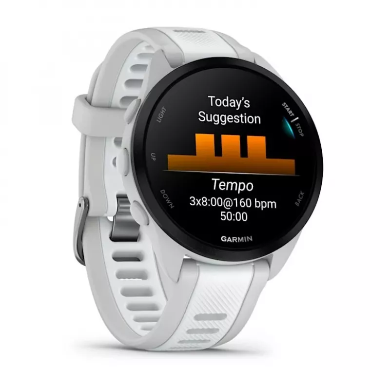 Viedpulkstenis GARMIN Forerunner 165 Music — GPS, 1,2 collu AMOLED, 43 mm korpuss, 11 dienu akumulators, 5 ATM, 4 GB, Pelēks