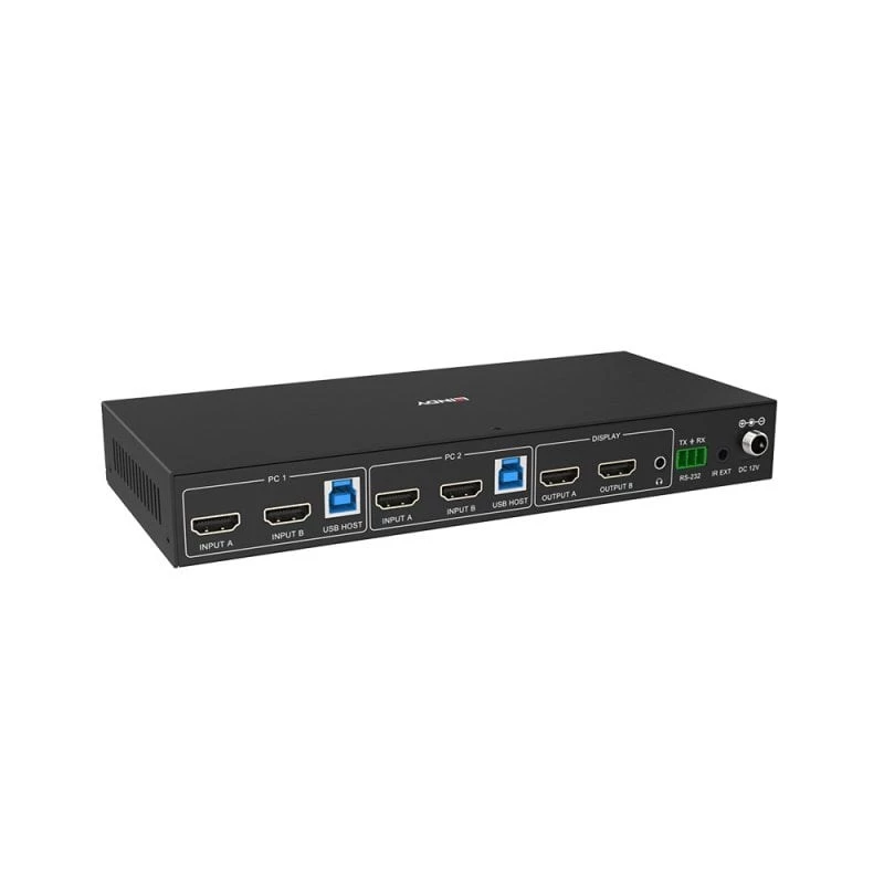 Lindy 2 pieslēgvietu divu galviņu HDMI 4K60, USB 3.0 KVM slēdzis, 4096 x 2160 pikseļi, 4K Ultra HD, melna