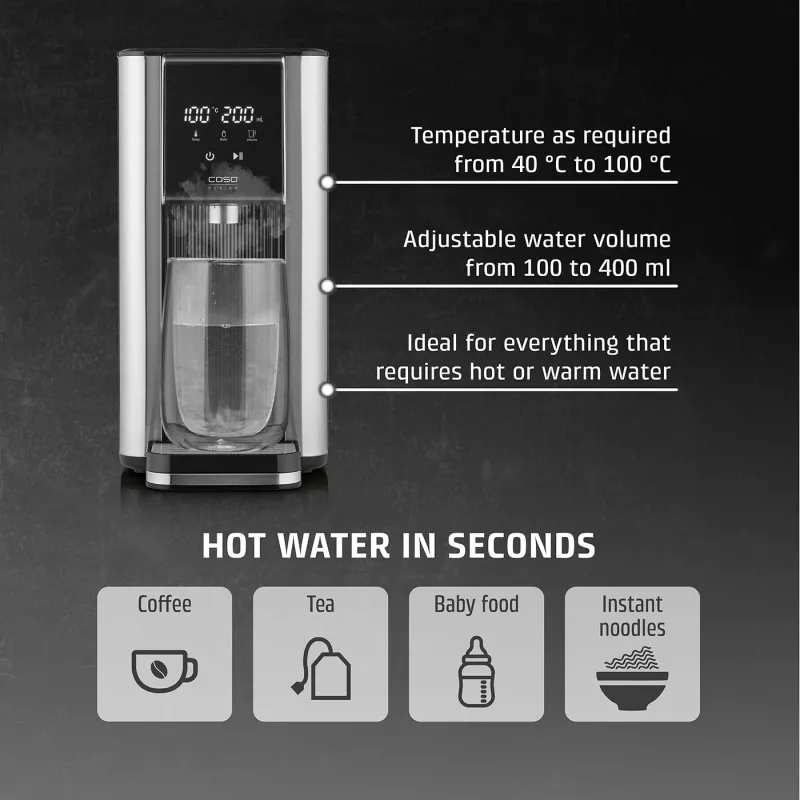 Caso Turbo karstā ūdens dozators | HW 620 | Ūdens dozators | 2600 W | 2.5 L | Plastmasa/Nerūsējošais tērauds | Melns/Nerūsējošais tērauds