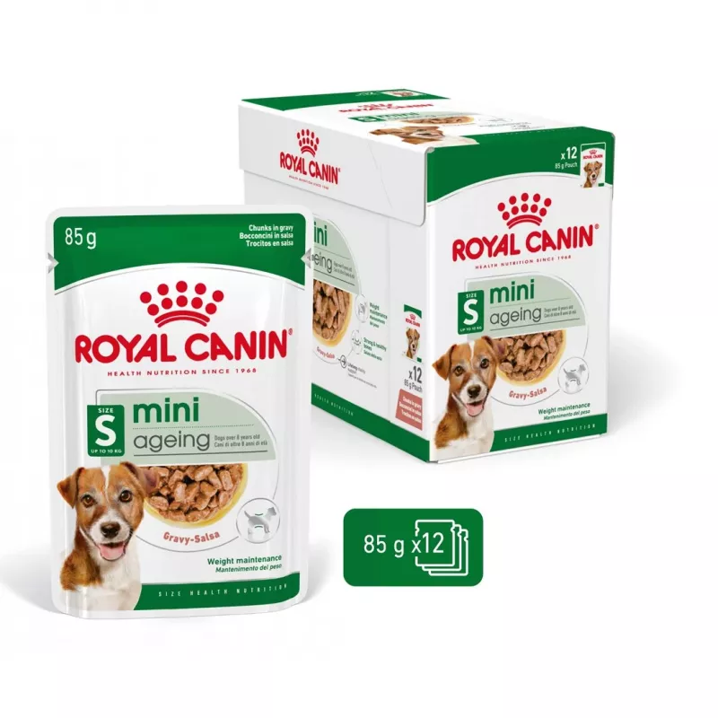 Mitrā suņu barība Royal Canin Mini Ageing 12+ Adult paciņā 85 g — mazām šķirnēm, mājputnu, senioriem