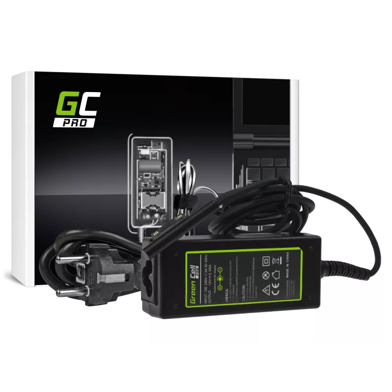 Strāvas adapteris zaļa Cell AD63P 36W 12V 2.58A iekštelpu klēpjdatora lādētājs, melns