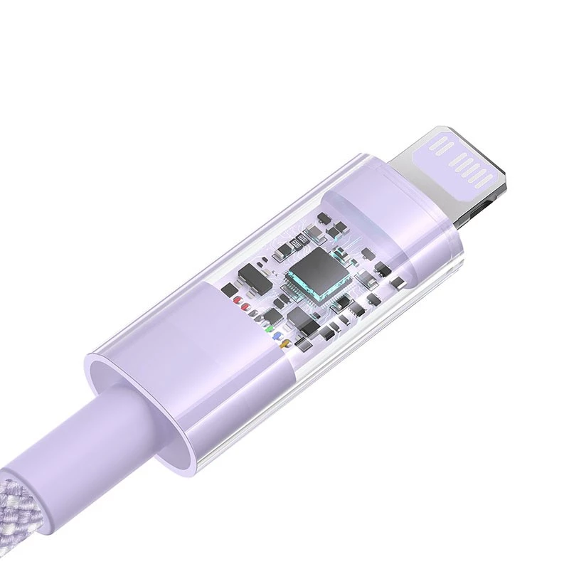 USB-C uz Lightning ātrās uzlādes kabelis Baseus Gem 1 m 20 W violets, neilona apvalks, 7 kontaktu Lightning