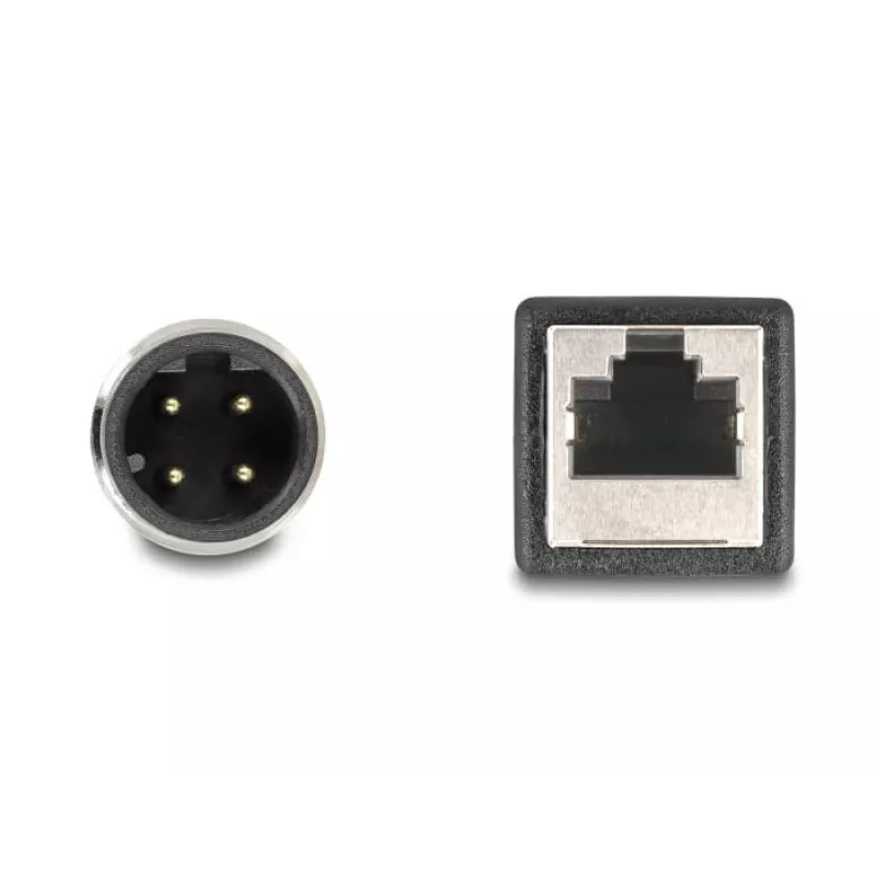 DeLOCK M12 adaptera kabelis D‑kodēts 4 kontaktu vīrišķais uz RJ45 sievišķo 50 cm